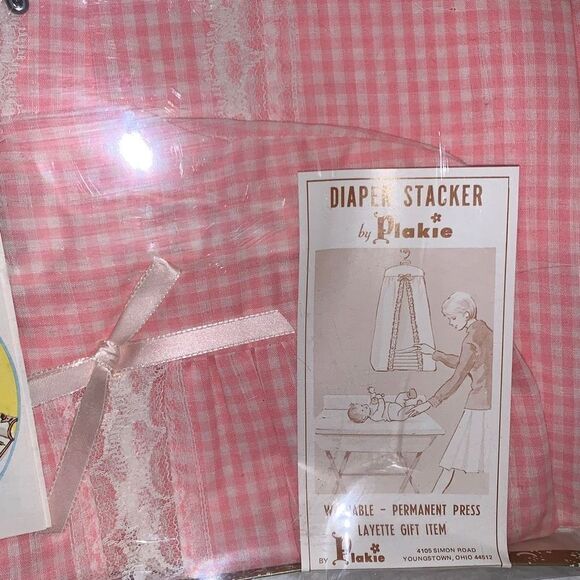 NWT Vintage Pink Gingham Diaper Stacker USA - Picture 9 of 9